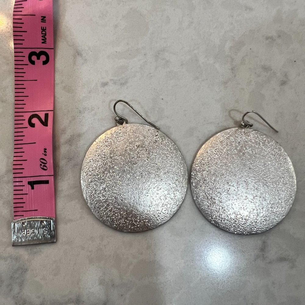 Silver disc Fishhook Earrings - Picture 4 of 5